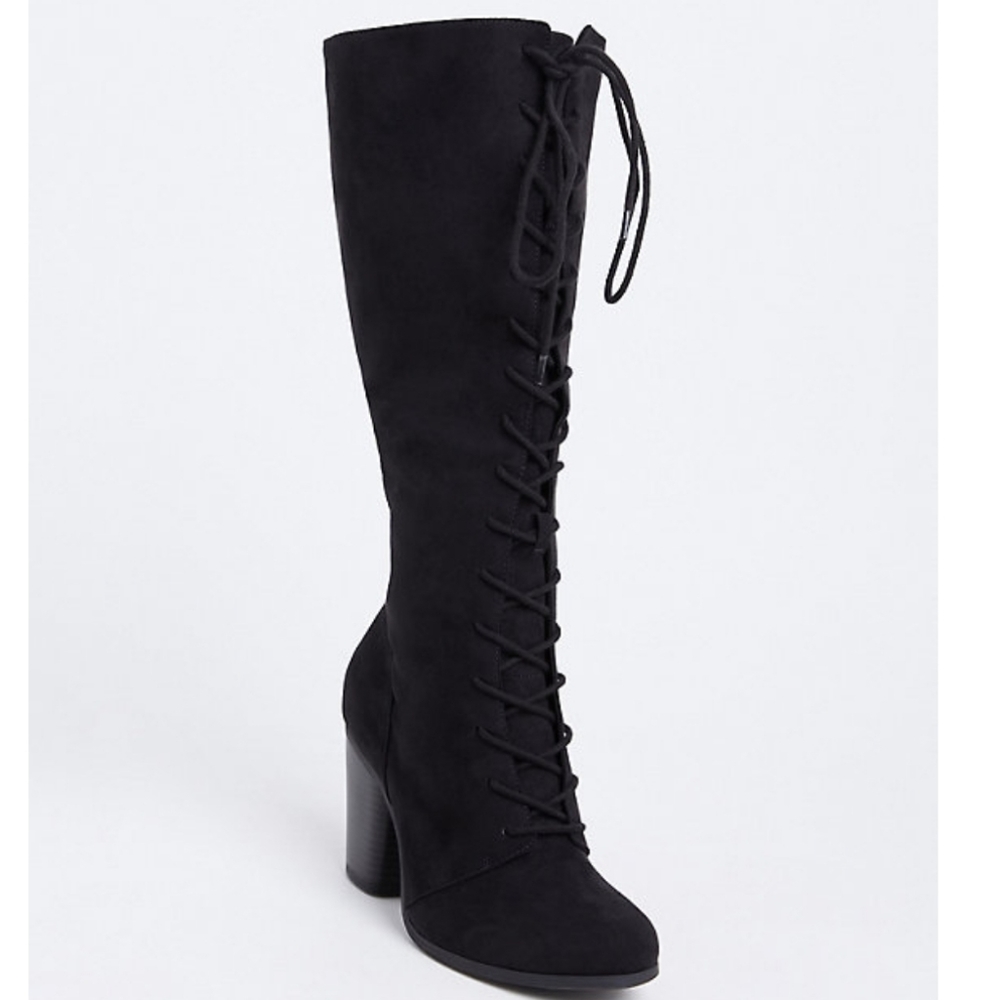 Black Faux Suede Lace-Up Boot